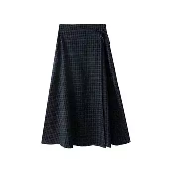 Spring and Summer New Arrival Niche Design Retro Gingham Strap Skirt for Women High Waist Slim Looking A- line Dress Dark navy blue S