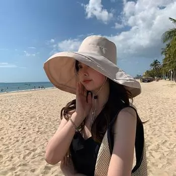 Spring and Summer New Arrival Sun Protection Hat Sun Hat with Wide Brim Female Fashion Fisherman Hat Face-Covering All-Match Big Brim Sun Hat C0950 Three-line Fisherman Hat Beige M(56-58cm)