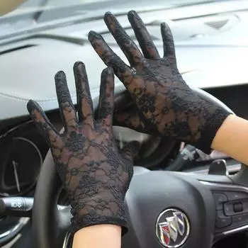 Spring and Summer New Arrival Women s Thin Lace Gloves Short Touch Screen Sun Protection UV Protection Driving Dance Elastic Breathable Small flower Black All yards