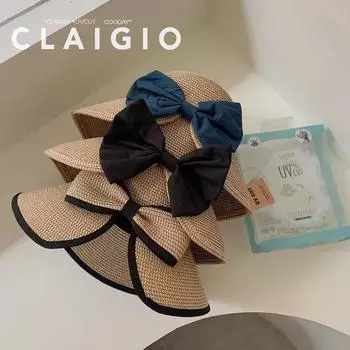 Spring and summer new bow straw hat big edge shading temperament versatile casual sunscreen hat female versatile tide M56-58cm