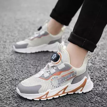 Spring and summer new children s fly-woven mesh shoes rotating buckle classmates boys and girls breathable sports shoes comfortable running shoes 30