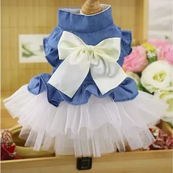 Spring and summer new dog pet cat clothing supplies Korean version cat denim skirt Spring and summer dog clothing XS (bust 30CM recommended weight 2-1.5 kg)