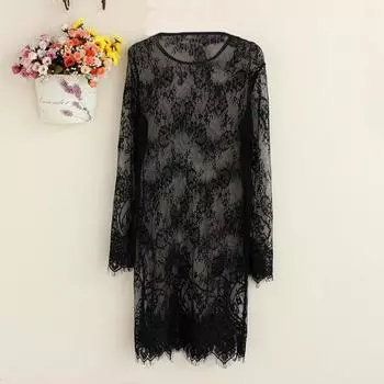 Spring and Summer New Elegant Lace Base Skirt Tulle Cut Out Soft and Western Style Inner Wear Fashion Voile Lace Lace Skirt Black round neck M