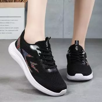 Весенние и летние дышащие повседневные туфли из хлопчатобумажной ткани Легкие кроссовки для бега с мягкой подошвой для студентов Кроссовки на шнуровке Кроссовки для женщин 35