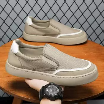 Spring and summer new flying woven breathable one-pedal lightweight men s canvas casual shoes mesh light luxury old Beijing cloth shoes 39