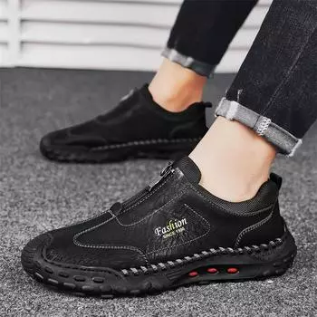 Spring and summer new hand-stitched outdoor men s leather shoes large size hot-selling Amazon popular breathable casual shoes 38 коричневый