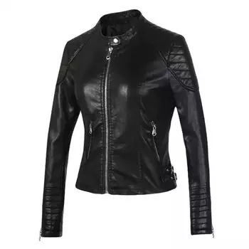 Spring and Summer New High Waist Fashion Slim Fit Short Leather Jacket Black S