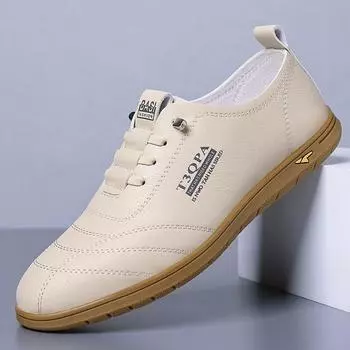 Spring and summer new hollow breathable small leather shoes soft sole soft surface casual men s leather shoes lace up Doudou shoes dad shoes 38