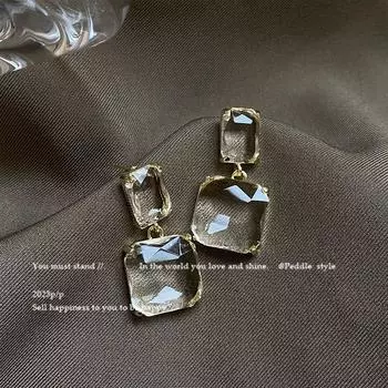 Spring and Summer New ~ Icy Geometric Pendant Earrings Ins Niche Style Fancy Design Ear Studs Frosty Style Earrings Women Ice Penetrable Geometric Earrings