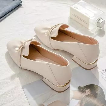 Spring and summer new low-heeled women s shoes European, American pearl Korean version four-season single shoes comfortable work shoes two wea 35
