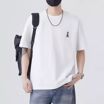 Spring and Summer New Men s Cartoon Characters Embroidered Printed Versatile Casual T-shirt Top M белый