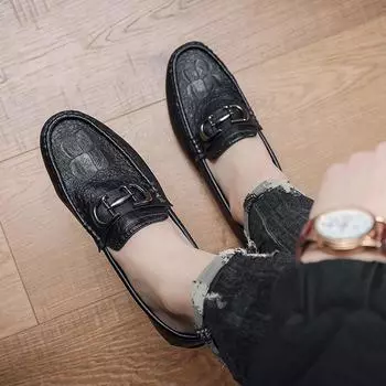 Spring and summer new men s Doudou shoes Korean version lazy shoes soft surface soft sole driving leather shoes foot cover men s casual shoes do not 39 чёрный