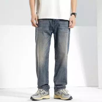 Spring and Summer New Men s Loose Straight American Retro High Street Stretch Denim Trousers 28