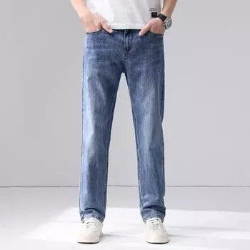 Spring and Summer New Men s Loose Small Straight Stretch Light Business Jeans Trousers Men 28 синий
