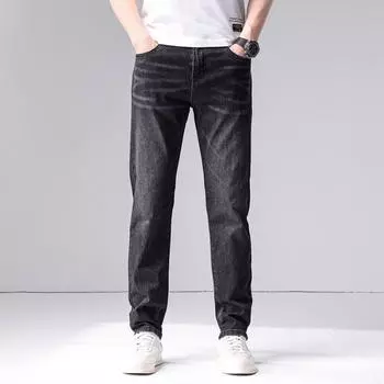 Spring and Summer New Men s Pure Cotton Slim Straight Stretch Jeans and Trousers Men 28 чёрный