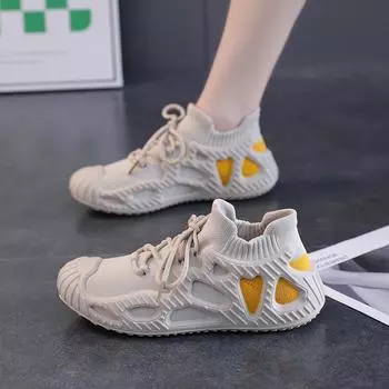 Весна и лето новые сетчатые женские туфли дышащие спортивные туфли мягкие подошвы летающие тканые маленькие белые туфли плоские повседневные туфли K 35