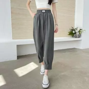 Spring and Summer New Nine-inch Pants Fashionable Thin Casual Pants Loose and Comfortable Harem Pants for Petite Women S чёрный