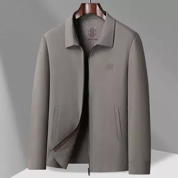 Spring and Summer New Nylon Elastic Milk Silk Lining Single Layer Thin Jacket Men s Middle-aged Lapel Casual Jacket M