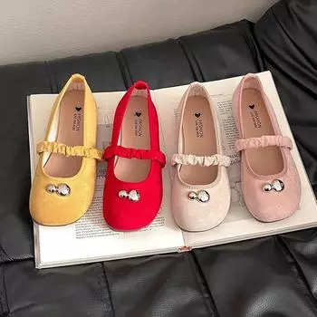 Spring and summer new round head flat bottom casual Mary Jane shoes women s skirt simple French metal round bead versatile single shoes 35 красный