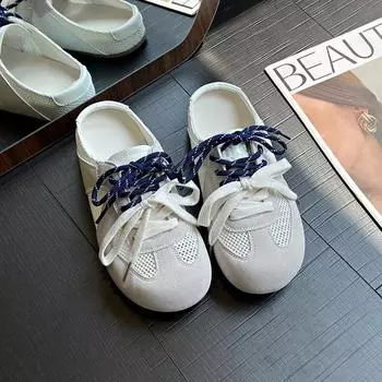 Spring and summer new soft-soled half-slippers women s mesh breathable bag head slippers mandarin duck shoelaces without heel 35