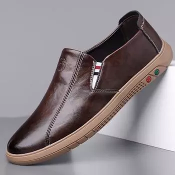 Spring and summer new soft-soled soft-faced one-pedal Doudou shoes fashionable versatile loafers casual men s leather shoes dad shoes 38