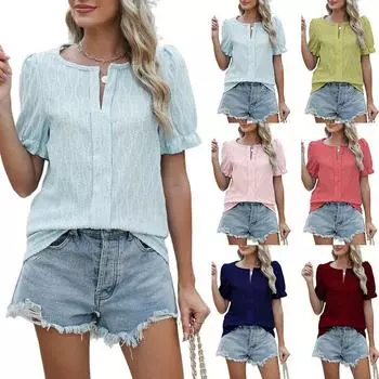 Spring And Summer New Style Daily Casual Fashion Commuting Comfortable Short Sleeved T-Shirt Jacquard Top Vest For Women S озеро синий