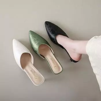 Spring and summer new thin heel women s shoes Korean version pointed simple front bag empty lazy high heel half drag single sandals 34 чёрный