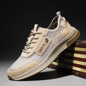 Весна и лето Новые верхние кожаные кроссовки с дышащей сетчатой поверхностью Повседневная обувь для отдыха на открытом воздухе Большие размеры для мужчин 38