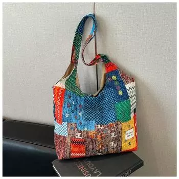 Spring and summer new tote bag casual lazy fan hand bag travel shopping bag shoulder bag синий