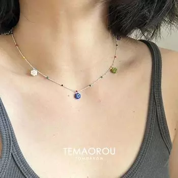 Spring and Summer New Twin Colorful Little Flower Pendant Choker Women s Cute Red Apple Pendant Necklace Accessories Flower pendant