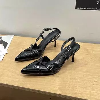 Spring and summer new women s shoes fashion niche cross-buckle belt trim pointed high-heeled sandals Mu fashion single shoes 35