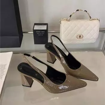 Spring and summer new women s shoes square head simple classic empty bag head thick heel Korean version high heel fashion single sandals 35