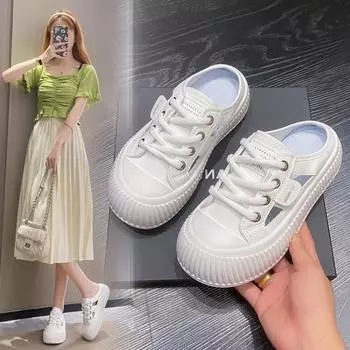 Spring and summer new women s shoes flat-bottomed bag head hollow cool slippers Korean version fashion outdoor student sports little white shoes 35 белый