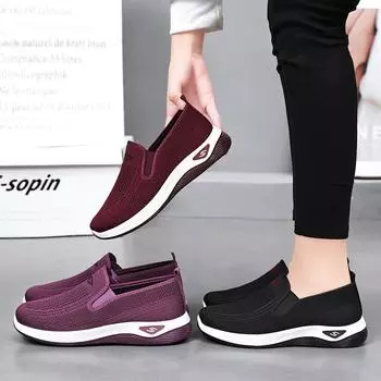 Spring and summer new women s shoes, knitted breathable, sports running shoes, casual work shoes, platform shoes 36