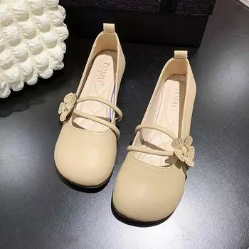 Spring and summer new women s shoes four-season single shoes round head soft sole flower breathable middle-aged and elderly flat heel Doudou shoes 35
