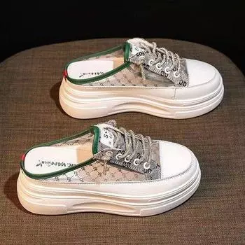 Spring and summer new women s shoes foreign trade simple style double spell thick sole fashion breathable women s bag head slippers border trade 35 зелёный