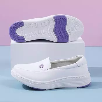 Spring and summer nurse shoes women s 2025 new soft-soled cowhide breathable anti-wear feet thick soles not tired feet comfortable little white shoes 34