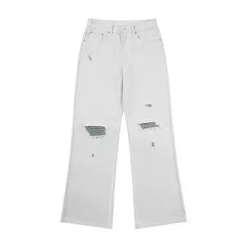 Spring and Summer Old Money Blue Yarn Ripped Cut Jeans Men s Loose A-line High-profile Trousers S