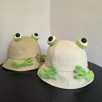 Spring and summer playful cute outing versatile sunscreen sweet bucket basin hat cute frog fisherman hat tide M56-58cm бежевый