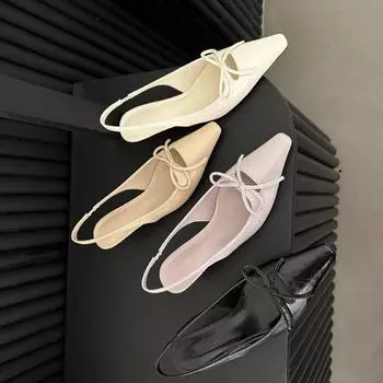 Весна И Лето Остроносые Сумка Голова Одинарные Туфли Женская Обувь Нежный Бант Шпилька Средний Каблук Легкий Вырез Задний Ремешок Сандалии 35 фиолетовый