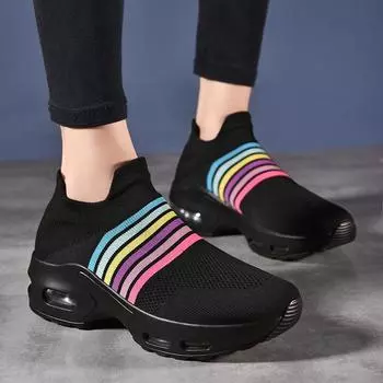 Spring and summer PU flying woven air cushion shoes women s shallow mouth breathable round head light low-top color matching trend casual fashi 35 фиолетовый