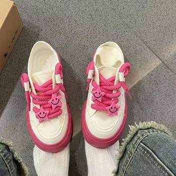 Весенние и летние ретро-туфли на платформе из парусины для женщин, на которые можно надевать и носить две повседневные туфли для доски, модная обувь 35 красный