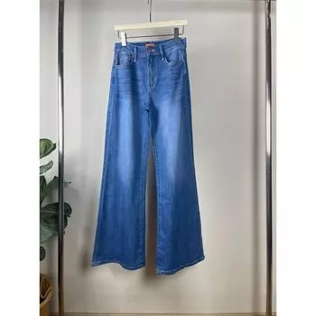 Spring and Summer Simplicity Blue Straight-leg Full Length Speaker Denim Washed Medium Blue 28