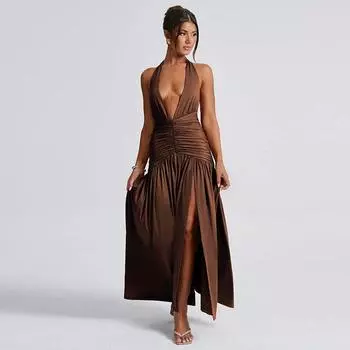 Spring and Summer Sleeveless Bare Midriff High Waist Sheath Casual Vest Brown M