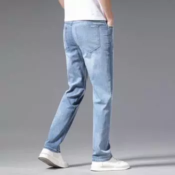 Spring And Summer Slim Jeans Men S Business Straight Tube Slim Fit Elastic Loose Light Colored Plus Size Casual Men S Pants 28 темно-синий