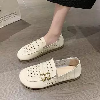 Spring and summer soft-soled hole loafers casual shallow mouth Doudou shoes middle-aged and elderly mother women s shoes 35