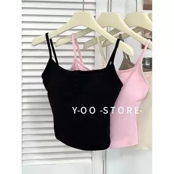 Spring and Summer Square Collar Spaghetti Strap Outwear Bra Yoga Black S