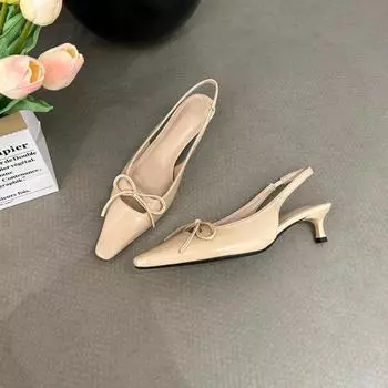 Весна И Лето Квадратная Голова Сумка Голова Одиночные Туфли Женская Обувь Нежный Сказочный Стиль Бант Тонкий Каблук Средний Каблук Легкие Босоножки 35 фиолетовый