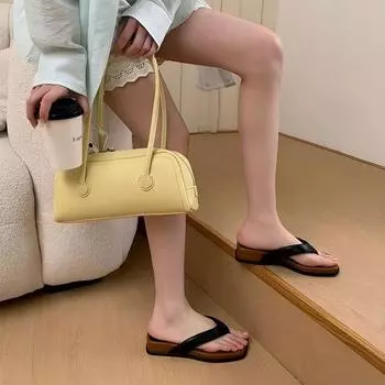 Spring and summer square head light mouth slippers thick heel temperament casual wedge heel sandals fashion women s shoes pinch flip-flops 35