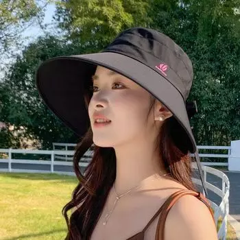 Spring and Summer Sun Hat with Wide Brim Women s Fancy Face-Showing Little Wild Bucket Hat Outdoor Travel Sun Protection Sun Hat 8821-Black
